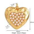 Golden heart pendant with hammered texture and white pearls, sized 20x20mm - Light Grey-Hammered Pearl Heart