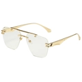 Frameless square sunglasses with gold metal frame and detailed engraving on temples - Gold Frame Clear Lens