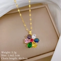 Rotating six-petal flower necklace with colorful crystals, dimensions 1.6x2.1cm, weight 5.2g - Colorful Gemstone Flower Pendant (M529)