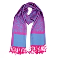 Luxurious paisley scarf in rose red and light blue with tassel fringe accents - Rose Red and Light Blue (T003-134)