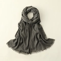 Fashionable dark grey solid cotton linen long scarf with elegant tassel edges - 100*195CM / Dark Army Green