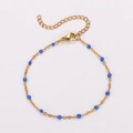 Golden 18k plated stainless steel chain bracelet with dark blue round bead charms - Gold-Blue