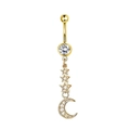 Piercing nombril en acier doré avec pendentif étoile et lune orné de zircons cubiques brillants - XY-23 Combo Étoile Lune