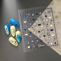 Detail of Co-200 nail stickers with blue tulips, embossed hearts and silver rhinestones - Blue Tulip Relief (CO-200)