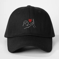 Berretto da baseball nero in cotone con ricamo cucciolo e cuore per protezione solare - Taglia unica / Nero
