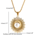 Macro view of gold sunburst pearl necklace with 4.5cm pendant and 40cm chain details - Necklace / Gold
