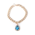 Adjustable golden link pet collar with a vibrant light blue teardrop gemstone pendant - S / Thick Gold Chain Blue Pendant