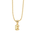 Golden necklace with letter E pendant and classic bead chain on white background - Letter E