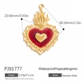 Gotischer 18K vergoldeter Edelstahl-Herzanhänger mit rotem Inlay und Maßen - PJ91777-Heilig Herz Flamme