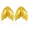 Elegant gold fishtail fan earrings with vertical textured pleats in polished finish - Fan-shaped Vertical Pleated