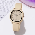 Minimalist square dial watch with cream silicone strap and clear numeric markers - Khaki