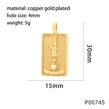 Gold-plated tarot rectangle pendant with white zircon inlay and embossed detail - The Hanged Man