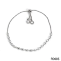 Adjustable silver bead bracelet with sliding clasp and clear cubic zirconia charms - Silver Rice Bead Bracelet (PD005)