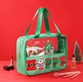 Green Christmas chenille embroidered travel toiletry bag with festive HAPPY lettering - Green Handheld HAPPY