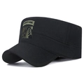 Black military style flat top cap featuring Airborne embroidery and eagle patch - Adjustable / Black