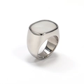 Polished stainless steel signet ring with white mother of pearl inlay for men and women - US 7 / Silver White Shell