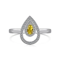 Anillo elegante de plata con circonita de diamante amarillo en forma de pera para mujer - US 5 / Anillo de Lágrima / Amarillo Platino (DY120780-S-W-HB)