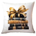 Christmas pillowcase featuring watercolor book stack with a golden silk bow print - Books and Bow