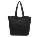 Large black quilted nylon tote bag with shoulder straps for commuting and casual use - Black
