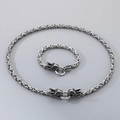 Conjunto clásico de collar y pulsera de acero inoxidable plateado con cabeza de dragón - Collar + Pulsera / Conjunto de Joyas Color Acero