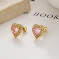 925 Sterling Silver pink heart zircon stud earrings with golden finish and screw back - 925 Silver / Gold Plated / Pair (Pink Zirconia)