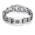 Bracelet rétro en argent pour hommes avec motifs religieux gravés et maillons épais - 18cm