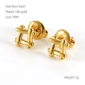Square grid clover stud earrings in 18k gold plated stainless steel, 7mm minimalist style - 621 Grid