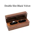 Walnut wood double slot ring box with black velvet lining and magnetic closure - Engraved Edition / Black Velvet