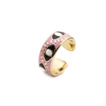 Pink enamel evil eye gold-plated open ring for women with bohemian hip-hop style design - Adjustable Open / Pink