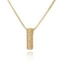 Macro shot of 18K gold plated rectangular pendant with micro-pave white zircon and box chain - Letter I