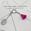 Pink badminton birdie and silver racket metal keychain pendant accessory on gift card - 4.8cm*3.8cm / Metal Badminton Rose Red