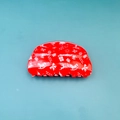 Red Christmas hair claw clip with reindeer and gift box patterns on light blue background - Red with White Patterns / 8.2cm
