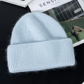 Thick light blue rabbit fur knit beanie for women providing winter warmth and soft texture - M (56-58cm) / Light Blue