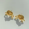 Knotted woven stud earrings in gold finish with 29mm rope texture design - Knot Rope Texture Gold (D2820)