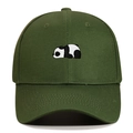 Close-up of cute panda embroidery on dark green cotton twill baseball cap with stitching detail - Army Green