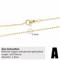 Detail of 1.4mm gold beaded chain necklace with lobster clasp and size specifications - Style A (1.4mm Bead Chain/43cm)
