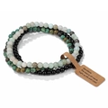 Three-piece set of 4mm natural stone beaded bracelets with a brown paper tag - FK1777-Turquoise/Obsidian/Agate Set