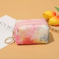 Mini tie-dye opbergtasje met sterrenpatroon, gouden sleutelhanger en roze ritssluiting - Roze