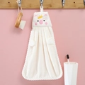 White cartoon pig hanging hand towel in soft coral fleece with pink crown detail - White Pig