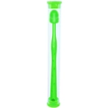 Detail of the green silicone pet toothbrush with ergonomic handle and storage tube - With Plastic Box / Green