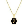 Collar de acero inoxidable dorado con colgante hexagonal negro y la letra J - Con cadena / Negro J