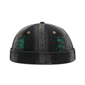 Vintage washed black denim docker hat with green distressed ripped details for street style - Adjustable / Green Patch Distressed Black