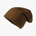 Bonnet en laine tricotée pour femme marron café pour l'hiver avec bord roulé - Taille unique / Couleur caramel