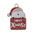 Ciondolo Babbo Natale smaltato Merry Xmas con cappello rosso e bordi in metallo dorato - Babbo Natale Cartello Merry Xmas (19581) / 1 Pezzo/Confezione (26x19mm)