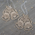 Sparkling gold Christmas bell hanging ornament with glitter finish and organza ribbon - Champagne Gold Bell 2Pcs