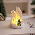 White resin Christmas house LED night light with silver glitter and warm glow - Style G Warm Glow House