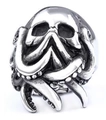 Macro shot of Gothic skull ring featuring detailed octopus tentacles in silver stainless steel - 23307 / US Size 7