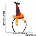 Detail view of a Halloween witch hat headband with dimensions 28cm height and 25g weight - Black Cat Bat 3D Style