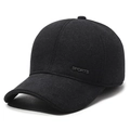 Winter black wool baseball cap for elderly men with ear protection and sports detail - Adjustable / Gray