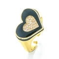 Anillo ajustable con corazón de esmalte negro y piedras de circonita cúbica pavé - Abierto Ajustable / Negro